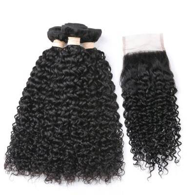 

BEAUDIVA Curly 3 Bundles With 44 Closure Brazilian Hair Weave Bundles Free Part