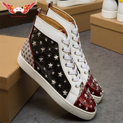 

Designer luxury mens women christian red bottom shoes fashion hightop suede with Spikes Loafers Rivets brand casual dress sneakers