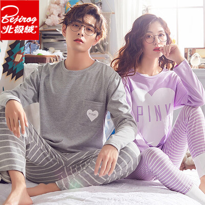 

Arctic velvet couple pajamas women 2019 new spring&summer cotton long-sleeved ladies casual simple mens four seasons can wear home clothes 6115 female models