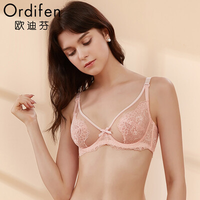 

Ou Difen thin section bra 2019 spring&summer thin section underwear bra bra lace sexy gathered on the bra XB8358 clear purple 3680C