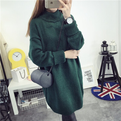 

Long loose&thick knitted sweater with undercoat for womens pullover with semi-turtleneck for autumn&winter 2018