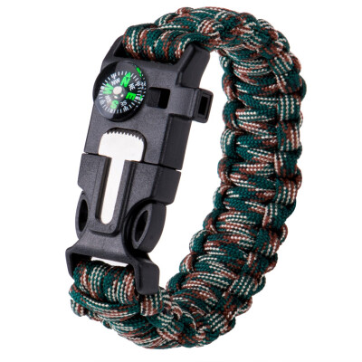 

Paracord Survival Bracelet CompassFlintFire StarterWhistle Camping Gear Kits