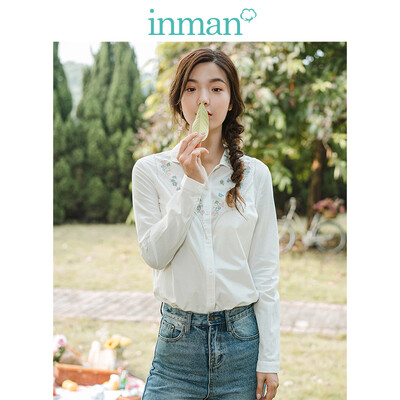 

INMAN 2019 spring new lapel literary embroidery long-sleeved shirt shirt female 1891011263 white