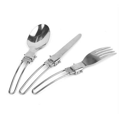 

Portable Outdoor Camping Survival Set Picnic Stainless Steel Folding Tableware