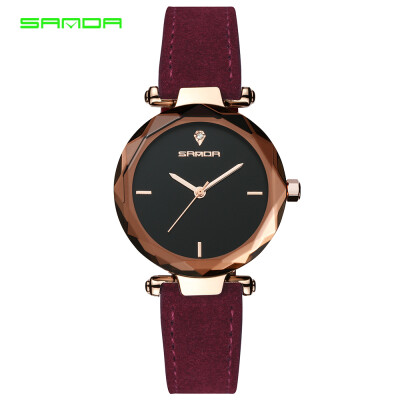 

SANDA P218 Simple Women Watch Leather Quartz Movement Watch Waterproof Casual Clock Wristwatch for Female