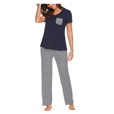 

Round Neck Stripe Modal Cartoon Top Shorts Pajama Set 2019 New Woman Short Sleeve Casual Pajama Set Women Two Piece Set