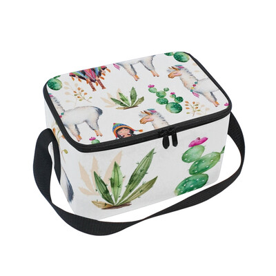 

ALAZA Lunch Box American Indian Girl And Llama Insulated Lunch Bag Large Cooler Tote Bagfor Men Women