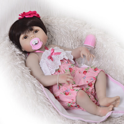 

Collectible 23 57cm Reborn Dolls Full Silicone Body Brown Hair Realistic Baby Toy Doll For Girl Kid Birthday Gift Bedtime Toy