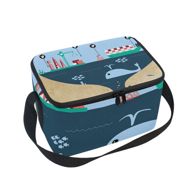

ALAZA Lunch Box Insulated Dolphin Creative Background Lunch Bag Large Cooler Tote Bagfor Men Women