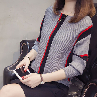 

Sweater women 2018 autumn&winter new Korean version of striped pullover knitted sweater loose show thin&thick base sweater