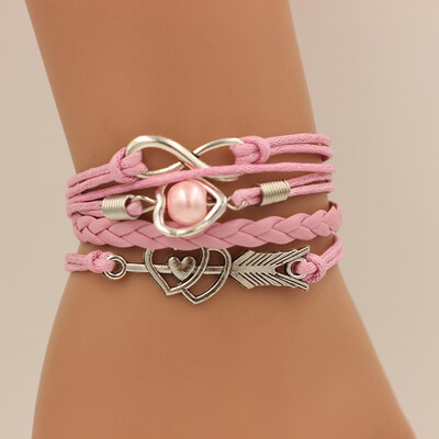 

Fashion Multi-layer Alloy Leather Heart-shaped Cupid Arrow Woven Bracelet for Women Jewelry