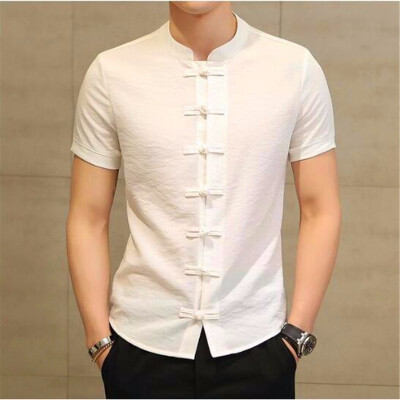 

2018 Summer New Men Shirt Fashion Chinese style Linen Slim Fit Casual Short Sleeves Shirt Camisa Social Business Dress Shirts