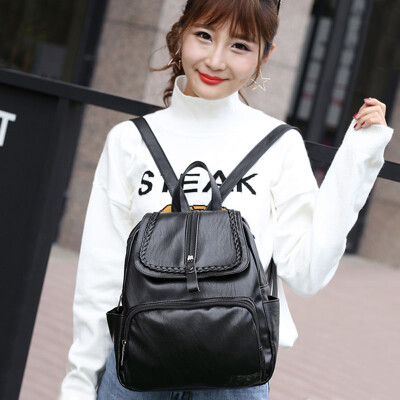 

Han Siwei HANSITI backpack female soft leather backpack female pu bag tide Korean casual wild leisure travel small backpack 219 black