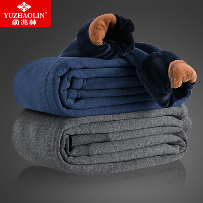 

Yu Zhaolin YUZHAOLIN warm pants mens plus velvet thick color spinning wool knee pads long pants mens single piece warm pants mens light gray