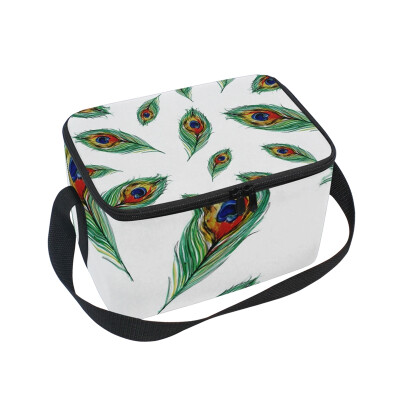 

ALAZA Insulated Lunch Box Peacock Feathers Lunch Bag for Men Women Portable Tote Bag Cooler Bag