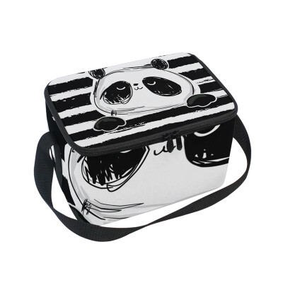 

Lunch Box Insulated Lunch Bag Large Cooler Panda In The Stripe Background Tote Bagfor Kids Men Women