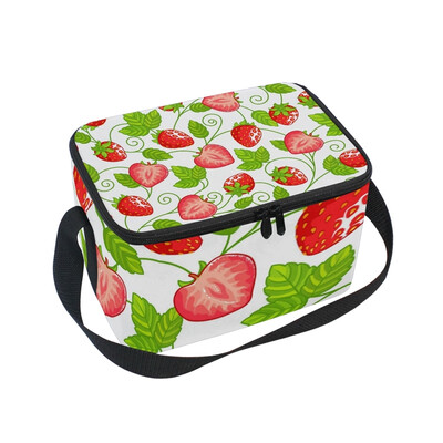 

ALAZA Lunch Box Insulated Strawberry And Leaves Lunch Bag Large Cooler Tote Bag for Men Women