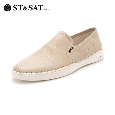 

Saturday Mens Shoes ST&SAT Cow Leather Light Breathable Casual Lazy One-Pedose Driving Shoes SS92123231 Apricot 38