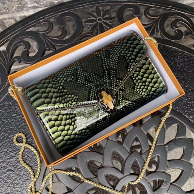 

2019 fashion women lady leather handbag snake-print coat of paint chain bag metal chain banquet bag