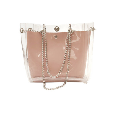 

2pcsset Crossbody Bags for Women 2018 PU Chain Messenger Bags Clear Jelly Transparent PVC Bags Candy Colour Tote Bolsos Mujer