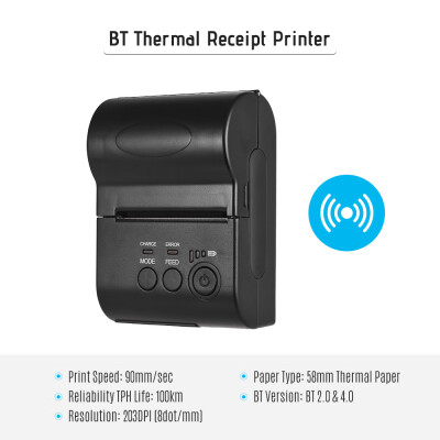 

58mm Portable Mini BT Thermal Printer with Rechargeable Battery Receipt Bill Ticket High Speed Printing Compatible with ESCPOS Pr