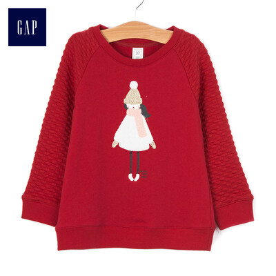 

GAP flagship store female cotton soft&comfortable quilted sleeve pullover 329474 modern red 12-18M