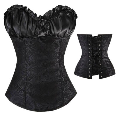 

SLIMBELLE Womens Black Floral Satin Corset&Thong Set Bustier Basque Cosplay Wedding Clubwear