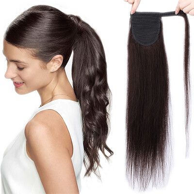 

Clip in human hair ponytail wrap hair extension 20" straight
