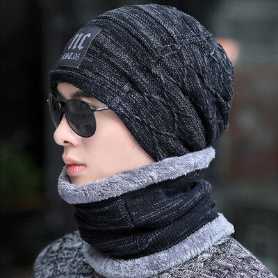

Outdoor Sports Men Autumn Winter Warm Knit Hats Cap Scarf Suit Neckerchief Knitted Circle Loop Scarf Neckwarmer