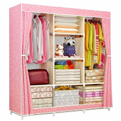 

Portable Fully-Closed Clothes Storage Closet Quilts Organizer Wardrobe with Metal Shelves & Dustproof Non-woven Fabric Cover