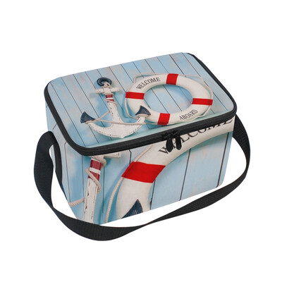 

Lunch Box Insulated Lunch Bag Large Cooler Anchor And Life Buoy Tote Bagfor Kids Men Women