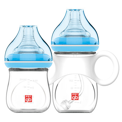 

Gb good child baby glass bottle newborn baby baby wide caliber 120ml180ml gift box 0 months or more hug series - pink blue