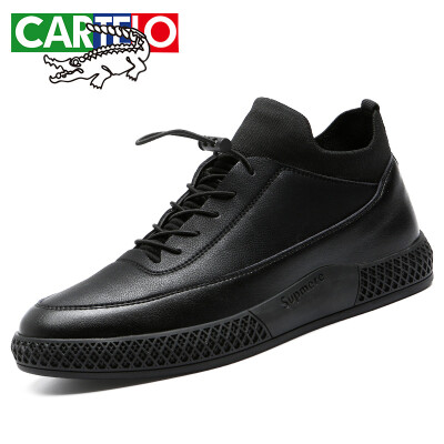 

Cartier crocodile CARTELO Korean version of the trend of outdoor mens shoes non-slip breathable leather shoes low to help adjustable elastic band casual shoes men 8237 black 38