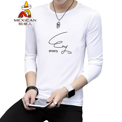 

Scarecrow MEXICAN long-sleeved T-shirt male Korean version of the self-cultivation 2019 new fashion type round neck print wild comfortable trend t-shirt bottoming shirt mens shirt white 3XL