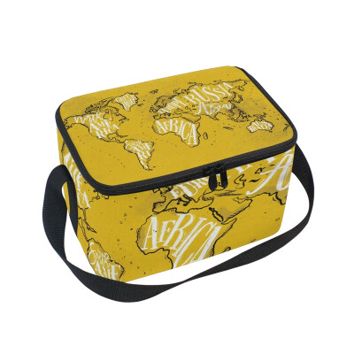 

ALAZA Lunch Box Insulated Lunch Bag Large Cooler Tote Bag Worldmap Vintage Yellow for Men Women Girls Boys