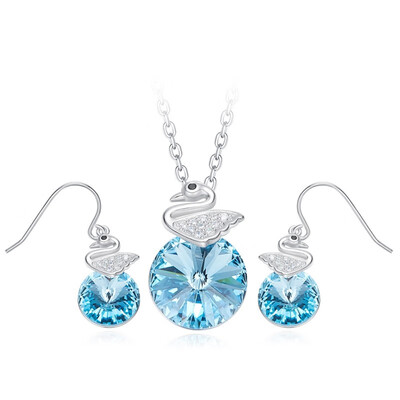

925 Sterling Silver Cute Swan Cats Pendant Necklace Earring White Gold Plated Women Jewelry Made with Swarovski Crystals Sets Gift