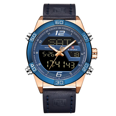 

NAVIFORCE NF9128 Luxury Brand Watch Life Waterproof Quartz Wrist Watch Male Genuine Leather Watch LED Display Watch