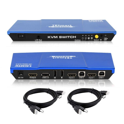 

TESmart 2x1 HDMI KVM Switch HDMI 4K 3840x216060Hz 444 with 2 Pcs 5ft15m KVM Cables Supports USB 20 Devices