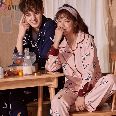 

Urban beauty 2019 spring&summer new couple pajamas female cartoon rabbit cotton long-sleeved cardigan lapel can be worn outside home service AM2M1077017 female models 77017 M code