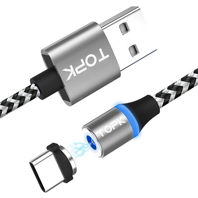 

TOPK 1M&2M R-Line3 Magnetic USB Type C Cable Nylon Braided LED Indicator Magnet USB C Charge Cable for USB Type-C Phones