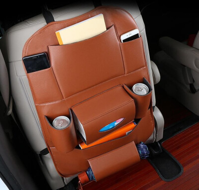 

Car Seat Back Hanging Organizer Bag Universal Auto Multi-pocket PU Leather Pad Cups Storage Holder Bag Foldable Shelf