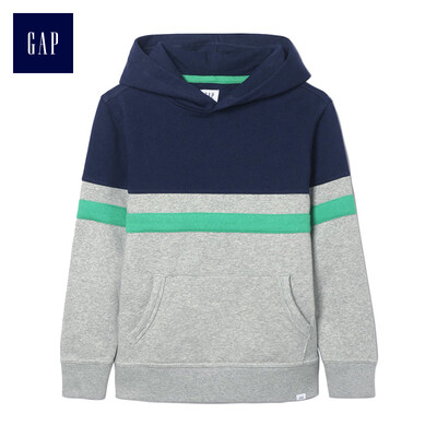 

GAP flagship store childrens clothing boy plus velvet hooded sweater in the big childrens color matching winter childrens clothing childrens hooded jacket 402575 gray 110CM
