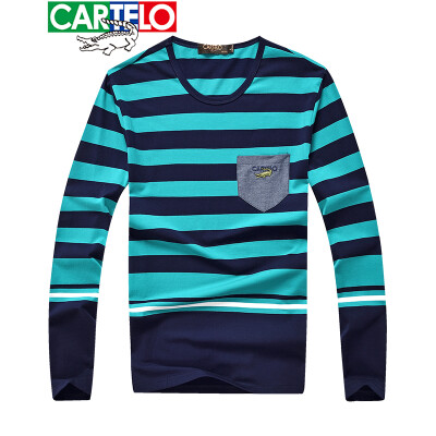 

CARTELO Long Sleeve T-Shirt Mens Cotton 2019 Spring New Fashion Casual Mens Loose T-Shirt Lake Green M