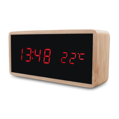 

Bamboo Wooden Alarm Clock LED Display with Mirror Temperature Digital Watch
