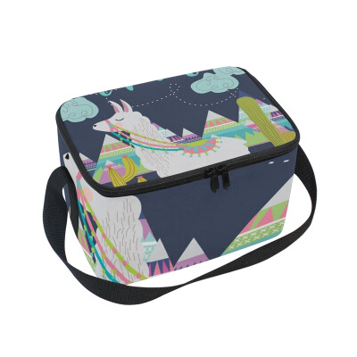 

ALAZA Lunch Box Insulated Lunch Bag Large Cooler Love Alpaca Card Tote Bag