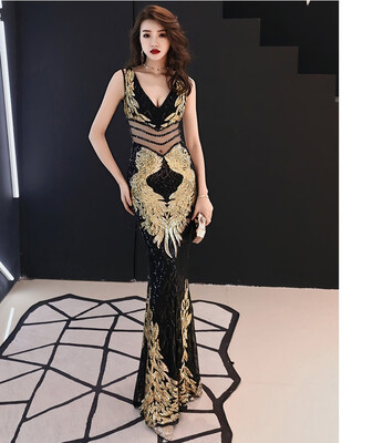

Elegant Sexy V-Neck Mermaid Evening Dress Long Slim Sequin Party Women Evening Dresses