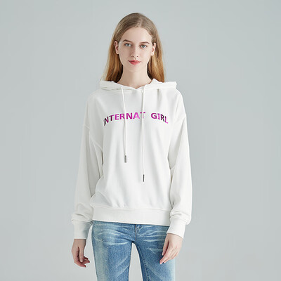 

Intercrew sweater female loose 2019 spring new solid color casual loose version letter printing cotton sweater female hooded ICT1TH54A white 85S