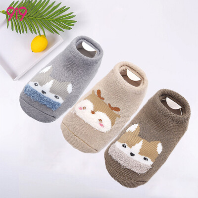 

9i9 long love long baby floor socks 3 double terry socks children cartoon non-slip dispensing socks color matching cute little fox 1900197 boys