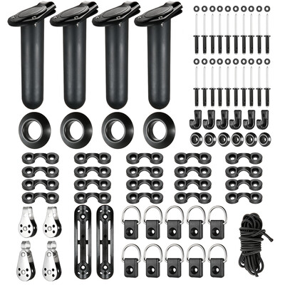 

97pcs Kayak Canoe Boat Accessories Kit Fishing Rod Holder Mount Paddle Clips 5M Bungee Rope Cord J Hook Rivet Pad Eyes Pulley Bloc