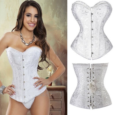 

SLIMBELLE Womens Overbust Corset Bustier Top Floral Body Shaper Sexy Wedding Burlesque Costume Black